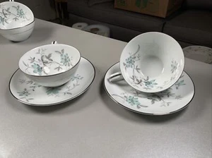 Set of 2, Noritake 5764 Lorene Platinum Trim, Tea Cup and Saucer - Picture 1 of 11