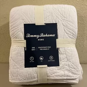 Tommy Bahama Home King Quilt 104""X96"" Stich weiß weiche Berührung gemütlich NEU - Bild 1 von 7