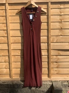 Womens Bodycon Dress Ribbed Wine Uk Size 8 NWT Newlook - Picture 1 of 3