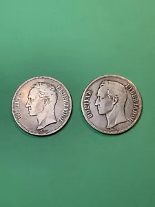 1886 Venezuela ๐ป๐ช Silver 5 Bolivares (A1821) - Picture 1 of 4