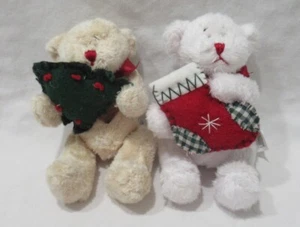 Ganz Plush Stuffed Animal CHRISTMAS FRIENDS Set of 2 Bears holding tree stocking - Picture 1 of 5