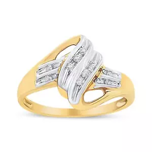 10K Yellow and White Gold Diamond Bypass Ring (1/15 Cttw,I2 Color, I-J Clarity) - Picture 1 of 7