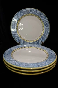 L'ANTICA DI DERUTA ITALY BLUE & YELLOW BORDER WHITE CENTER 4 DINNER PLATE 11 1/2 - Picture 1 of 7