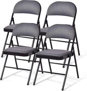 4er Pack Klappstühle, Esszimmerstuhlgarnitur Stoff mit gepolsterter Sitzfläche & Metallgestell, I - Bild 1 von 8
