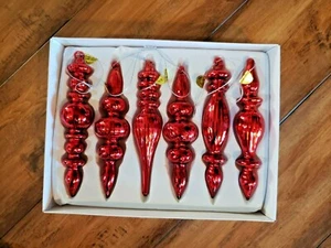 RAZ NWT Boxed Set 6 RED 6 - 6.5" Mercury GLASS FINIAL Drop CHRISTMAS Ornaments - Picture 1 of 5