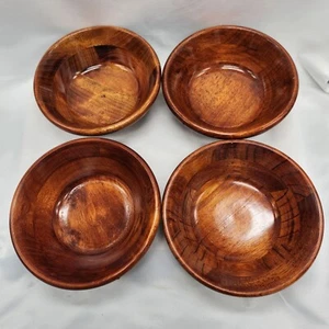 Segmented Walnut Wood FOUR Piece Salad Bowl set - Picture 1 of 9