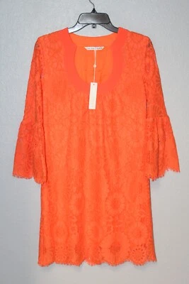 NUEVO Vestido Trina Turk Bonita Bordado Ojales Manga Campana Naranja Talla 4 Nuevo con Etiquetas Foto 1 de 4