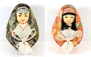 Bambole vintage giapponesi sposi seta rossa grezza 7 1/2" H x 5" L x 5 1/2" D - Foto 1 di 12