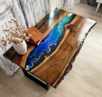 48" x 30" Modern Ocean Resin Dining Table Top Live Edge Wood Unique Home Decor - Image 1 of 4