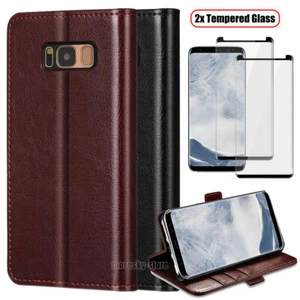 For Samsung Galaxy S8 /S8 PLUS Case, Shockproof Leather Cover + Tempered Glass - Picture 1 of 30