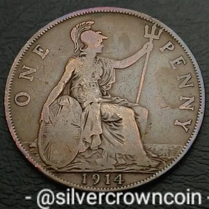 UK Great Britain 1 Penny 1914. KM#810. Bronze Large One Cent coin. WWI. George V - Picture 1 of 8