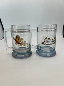 Vidrio Cerveza Piedra Caza Faisán y Perro 5" Tinte Azul Diseño Plata 14oz - Imagen 1 de 6