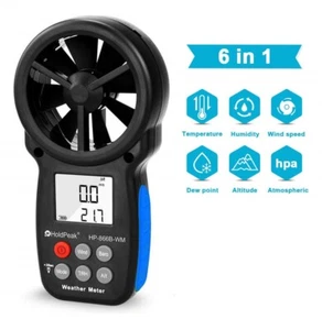 Wind Speed Meter Anemometer 6 in 1 Altitude Hpa Measurement HoldPeak HP-866B-WM - Picture 1 of 7