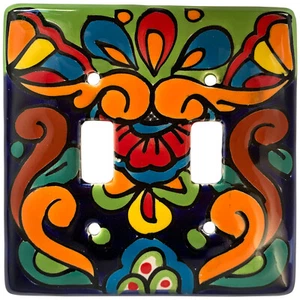 Placa de Pared Cerámica Mexicana TalaMex Arco Iris Doble Interruptor Placa - Imagen 1 de 1