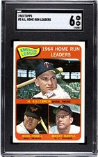 1965 Topps #3 AL Home Run Leaders SGC 6 HOF Harmon Killebrew Mickey Mantle