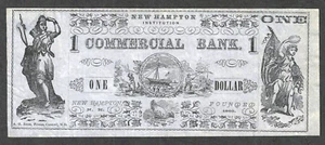 1866 NEW HAMPTON, NEW HAMPSHIRE 1 $ ~ NEUE HAMPTON INSTITUTION/GESCHÄFTSBANK - Bild 1 von 3