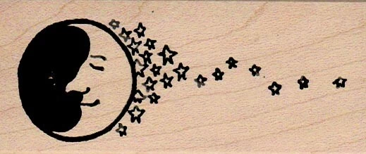 Sello de goma Sleepy Moon and Stars 1 1/2 x 3 1/2", sello celestial, sello de luna Foto 1 de 1