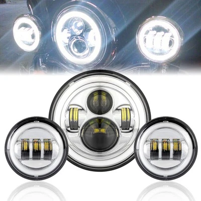 Chrome 7" LED Headlight +Fog Passing Light For Harley Heritage Softail Classic - Image 1 of 4