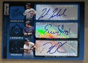 Dustin PEDROIA Evan LONGORIA Nick MARKAKIS🔥2009 Topps Unique Triple Auto 5/10💥 - Picture 1 of 2