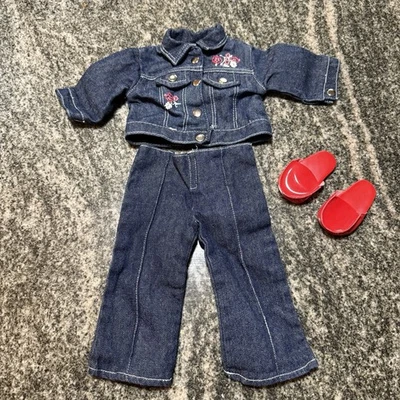 Denim Jacket And Jeans Outfit For American Girl Doll Red Clogs Unbranded - Image 1 of 4