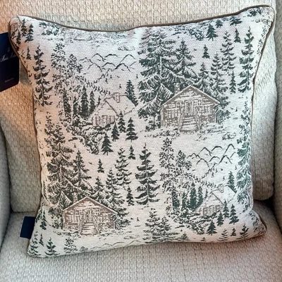 Almohada Brooks Brothers cabaña baño Navidad nueva con etiquetas 19x19 decoración de acento de invierno Foto 1 de 4