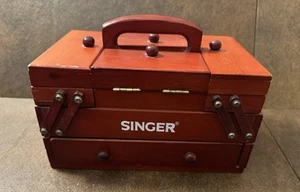 Vintage Singer Sewing Box Accordion Fold Out Wooden Sewing Carry Caddy Organizer - Picture 1 of 12