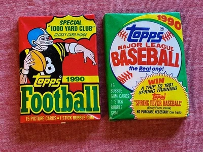 Нераспечатанные восковые наборы 1990 Topps бейсбол и футбол - Изображение 1 из 2