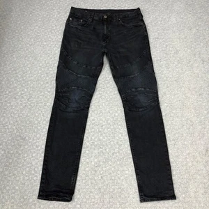 Jeans True Religion Uomo 34 Nero Rocco Moto Relaxed Skinny Biker Elasticizzato Denim - Foto 1 di 16