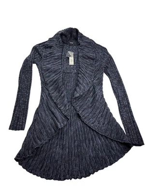 Apt. 9 Womens Ribbed Open Front Ruffle Duster Cardigan S Blue Black Marl New - Image 1 of 4