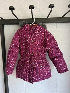 EUC Hanna Andersson Girls SZ 6-7 Down Puffer Coat Hooded Parka Purple Polka Dot - Picture 1 of 14