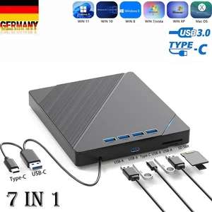 7 in 1 Externes CD/DVD Laufwerk USB 3.0 Brenner Player für PC Laptop Windows Neu - Bild 1 von 12