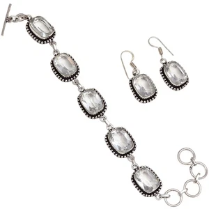 White Topaz Gemstone Friends Jewelry bracelet &Earring 7-8'' - Bild 1 von 7
