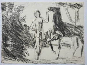 Zeichnung Kohle Studien Pferd Menschen Gerda Henning Nachlass - Picture 1 of 8