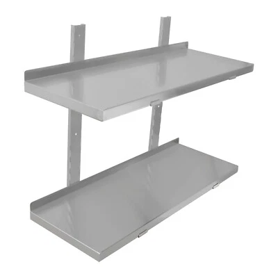 Stainless Steel Wall Shelf 2 x 60cm Commercial Catering Kitchen Shelves Movable