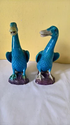 Anciennes statuettes No 124 canards porcelaine chinoise bleues 1950 - Photo 1/4