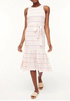 J Crew Factory Womens Striped Knit Tie Waist Midi Dress XS Cotton Sleeveless - Image 1 of 4