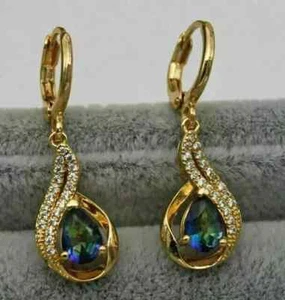 Natural Alexandrite 2.20Ct Pear Cut Drop & Dangle Earring 14k Yellow Gold Plated - Picture 1 of 9
