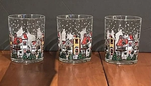3 Lot of 10 oz Luminarc D'Arques Dublin Christmas Holiday Snow Village Glasses - Picture 1 of 14