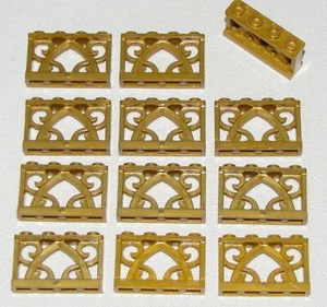 LEGO Lot of 12 Pearl Gold Fence 1 x 4 x 2 Ornamental - 4 Studs #19121 Ornate - Picture 1 of 1