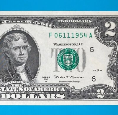 June 11, 1954 / 6 November 1954 (F 06111954 A) BIRTHDAY $2 Two Dollar Bill *UNC* - Image 1 of 4