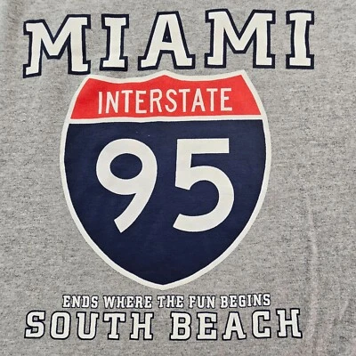 Miami South Beach I-95 Ends Gray Short Sleeve Cotton Blend T-Shirt Men's XL - Image 1 of 4