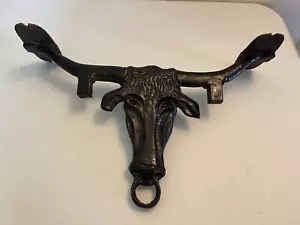 ANTIKER VINTAGE GUSSEISEN METALL RANCH FARM COWBOY BULL LANGHORN DEKORAUFHÄNGER 17 ZOLL - Bild 1 von 7