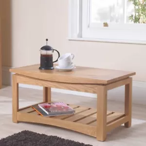 Small Coffee Table Solid Wood Living Room Furniture - Crescent Solid Oak - Picture 1 of 2