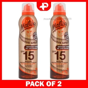 Malibu Sun Continuous Bronzing Tanning SPF 15 Coconut Oil Spray 175ml Pack of 2 - Picture 1 of 5