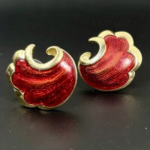 Vtg Avon GoldTone Enamel Crimson Red Wave Pierced Earrings Unsigned READ DETAILS - Picture 1 of 11