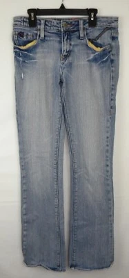 Pantalones de mezclilla para mujer Request Bootcut talla 28 lavado ligero mezcla de algodón desgastado usados en excelente estado  Foto 1 de 4