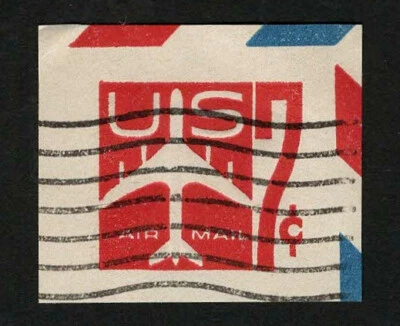 US 1960 #UC33 Air Mail 7c Carmine Jet Airliner Cut Square - Image 1 of 2