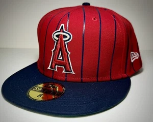 59Fifty 8 Fitted Hat MLB Anaheim Angels Birdcage Pin Stripe Rouge/Bleu Marin - Picture 1 of 14