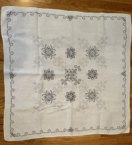 Vintage Embroidered Needlepoint Tablecloth 35 X36 Neutral Color Gray Stitch - Picture 1 of 4