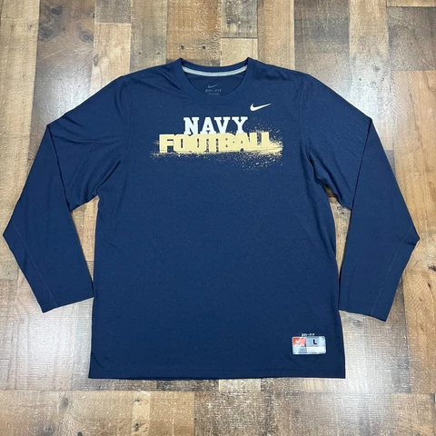US Navy Mens Shirt Large Blue Nike Dri Fit Football Long Sleeve Crew Pullover Cover